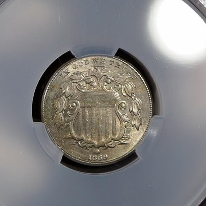 1869 Shield Nickel - CACG AU58